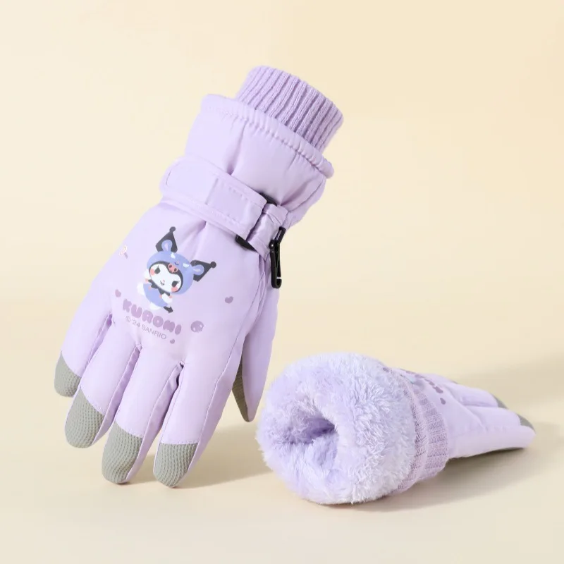 New Sanrio Kuromi Children's Ski Gloves Waterproof and Non-Slip Fall and Winter Thickened Windproof Warm Cartoon for 8-14 years