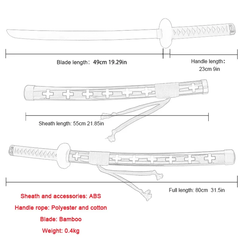 Cosplay Sword Cosplay Prop Cosplay Toy 80Cm/31.5" Zoro Katana Anime Sword 1:1 Original Toy Sword Demon Slayer Katana Wooden Cosplay Weapon Party Gifts