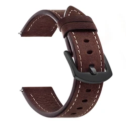 Handcrafted Genuine Cowhide Brown Watch Band with Vintage Metal Buckle - 22mm (Dark Brown - Black)