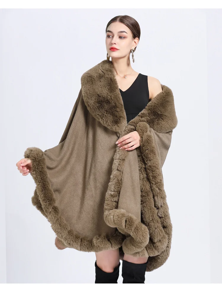 Elegant Imitation Rabbit Fur Cape Women Winter Clothing Thick Warm Poncho Female Fashion Cardigan Shawl Cloak Loose Long_ecoleips.com