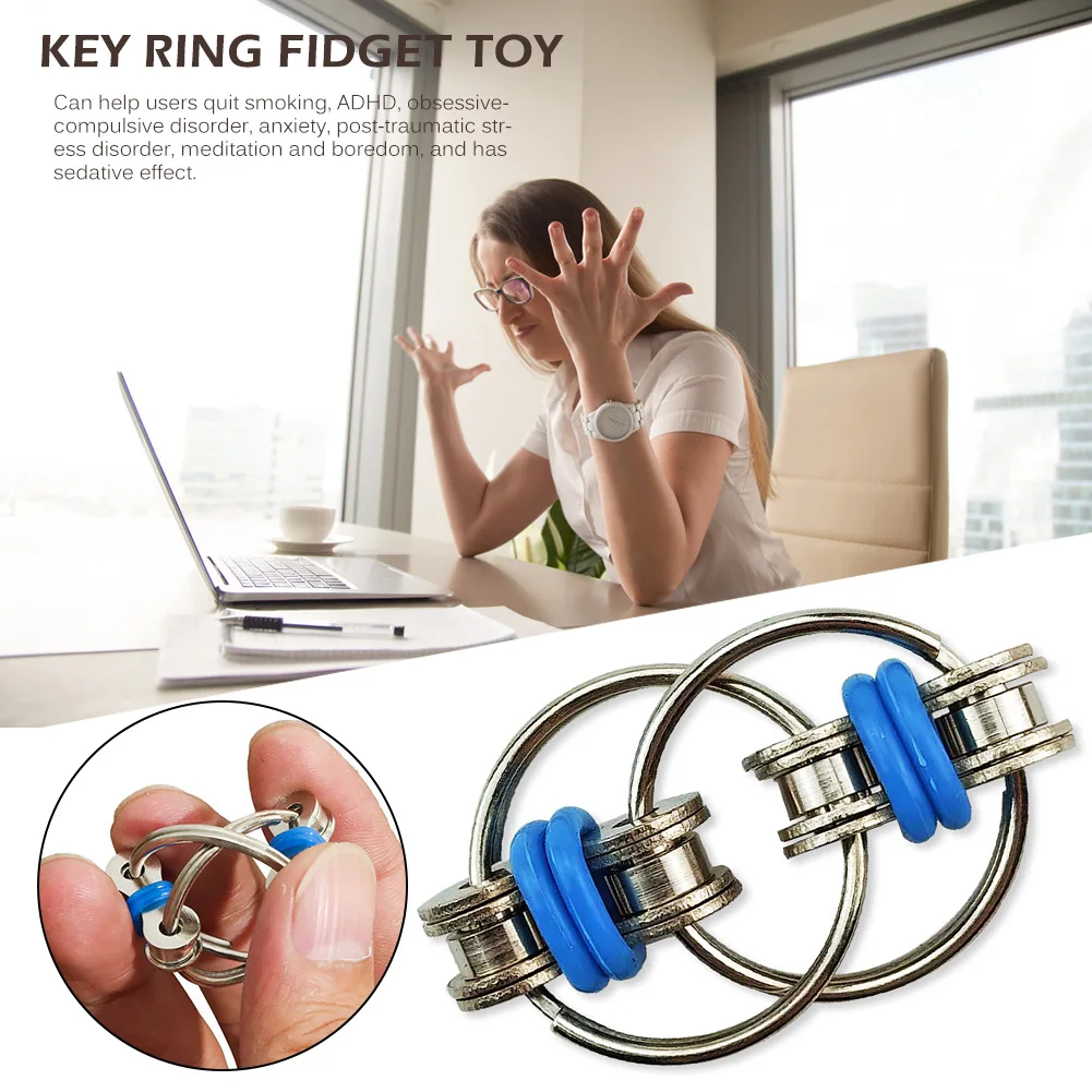 Sensory Fidget Toy Anti Stress Toy Fidget Toy Finger Sensory Toy Keychains Key Rings Bike Ring Chain Fidget Hand Spinner Keychain Anti Stress Toys for Kids Adults