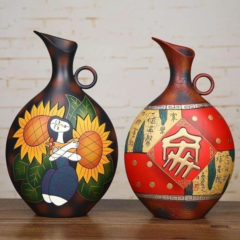 

Chinese Ceramic Decorative Vases Ethnic Style Crafts Ornaments Furnishings Living Room Home Decor Wedding Decoration Accessories