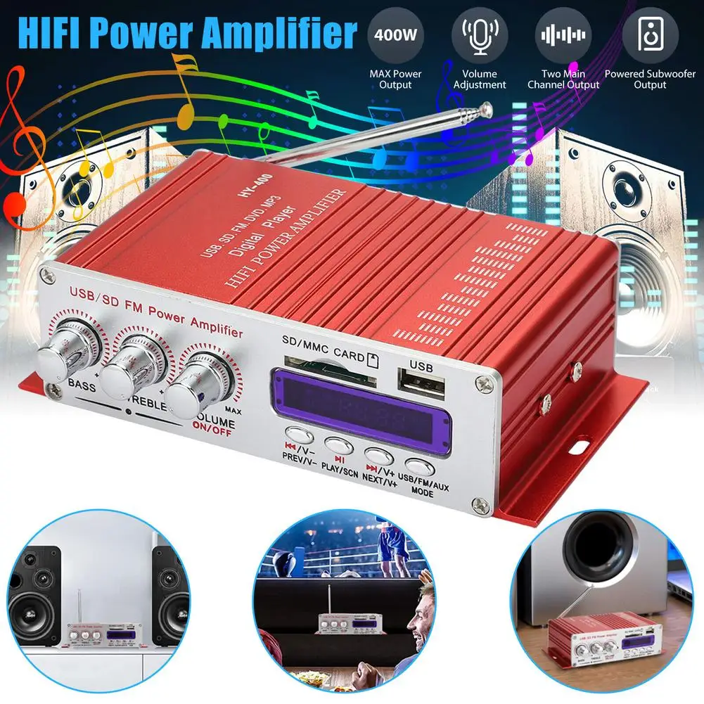 

Hy-400 12v Power Amplifier U Disk Sd Memory Card With Infrared Remote Control Mini Small Motorcycle Audio Amp