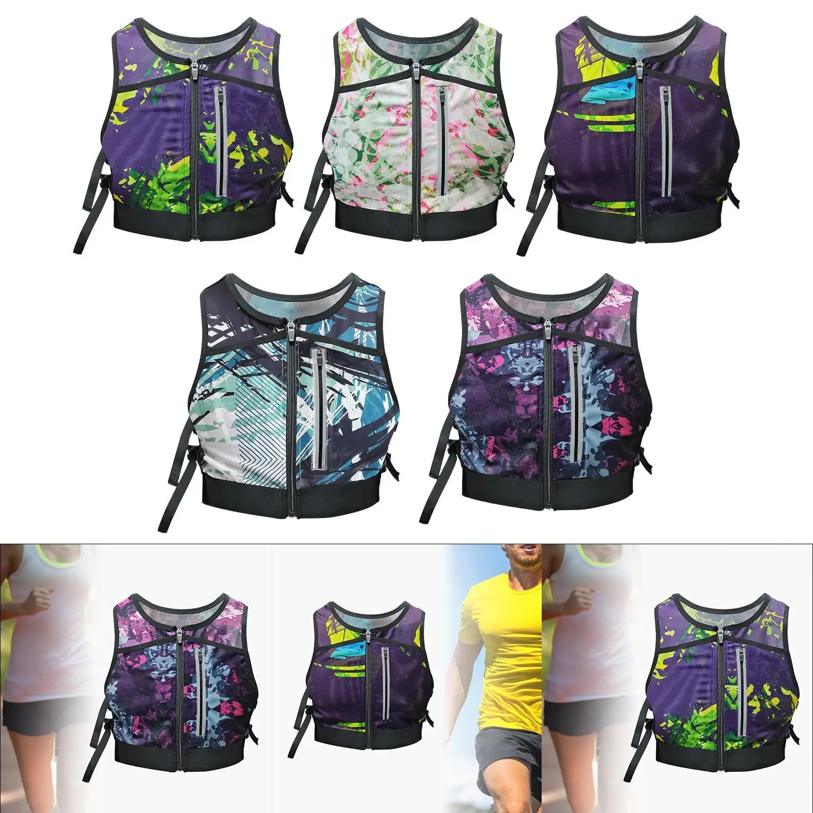 Running Vest Reflective Front Zipper Trendy Lightweight Phone Holder Chest Bag for Cycling Workout Jogging Camping Motorcycling