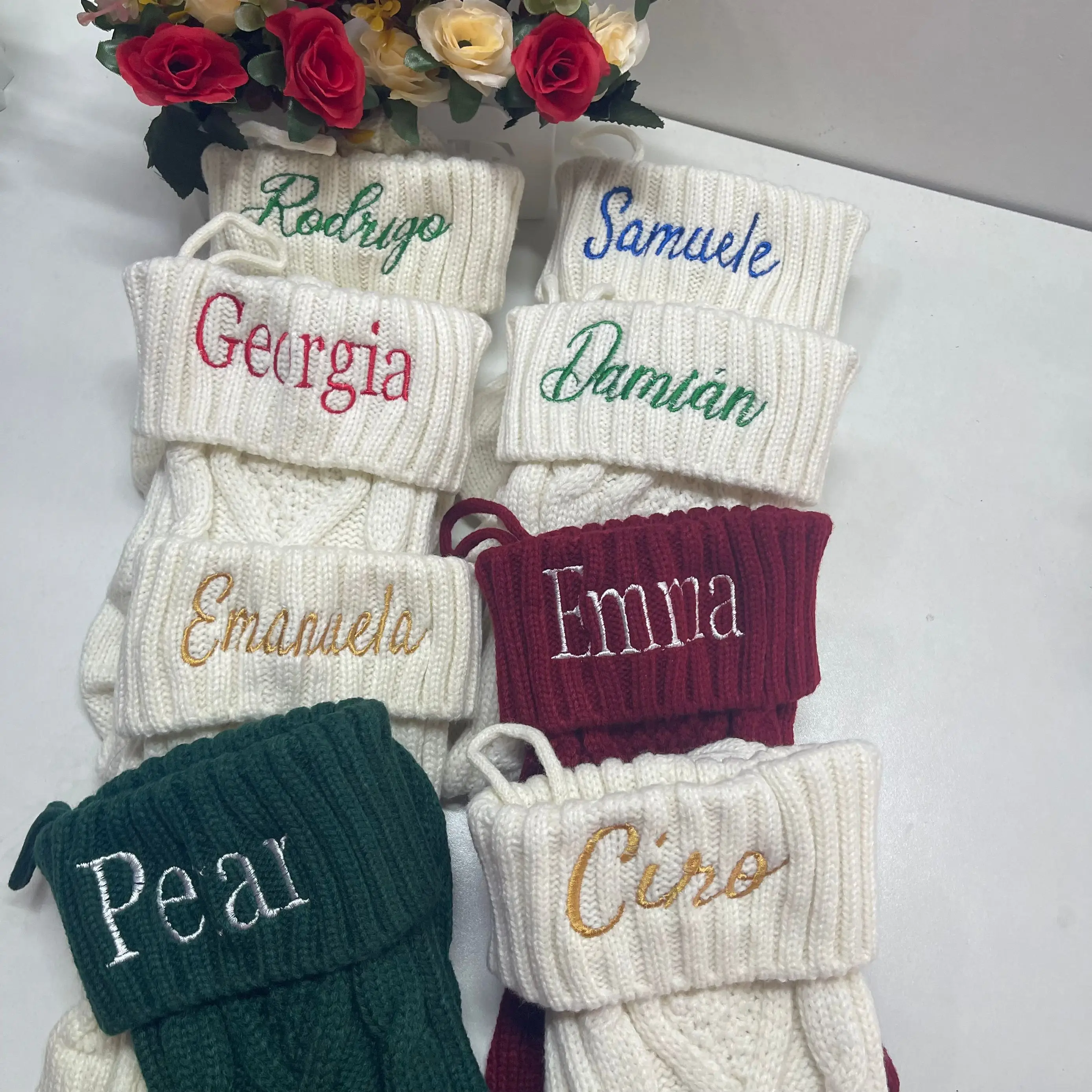 

hristmas Knitted Socks Personalized Christmas Gift Bag Decorative Stocking Embroidery Name New Year Christmas Pendant Socks