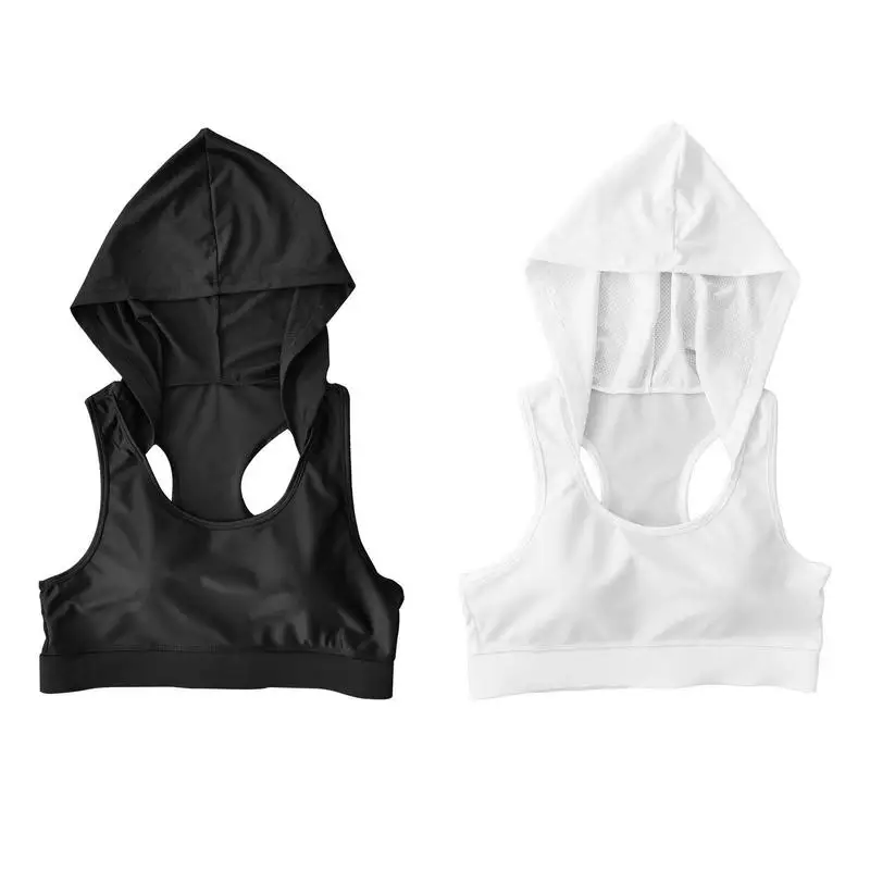 

Breathable Woman Hooded Sports Bra Sleeveless Crop Top Yoga Hoodie Summer Air Sport Vest Female Fitness Clothes For Lady