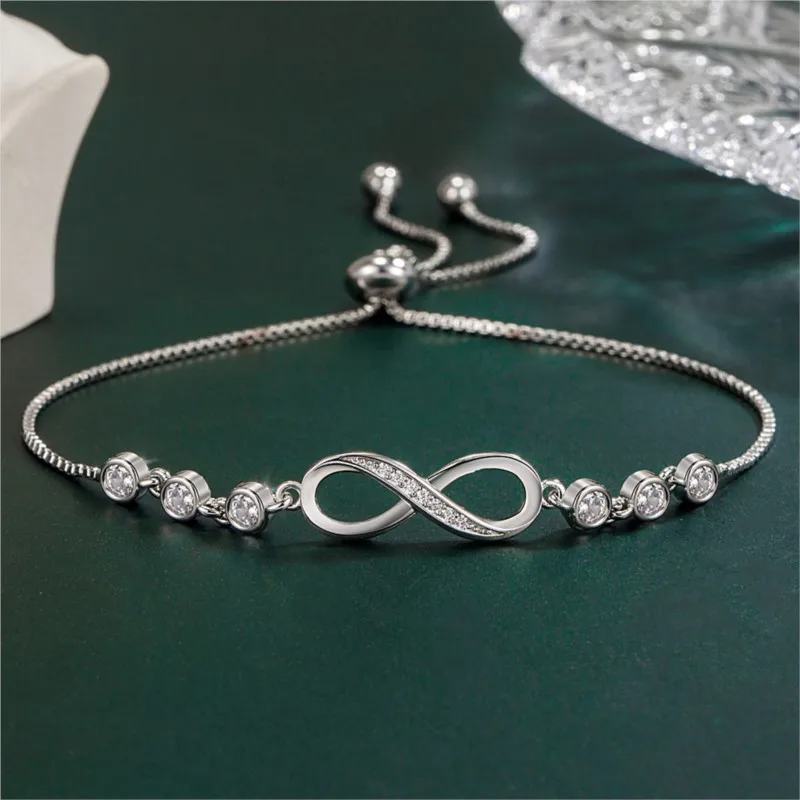 Silver Color Infinity 8 Word Zircon Jewelry Sets for Women Necklace Bracelet Earrings Matching Statement Jewelry Gifts