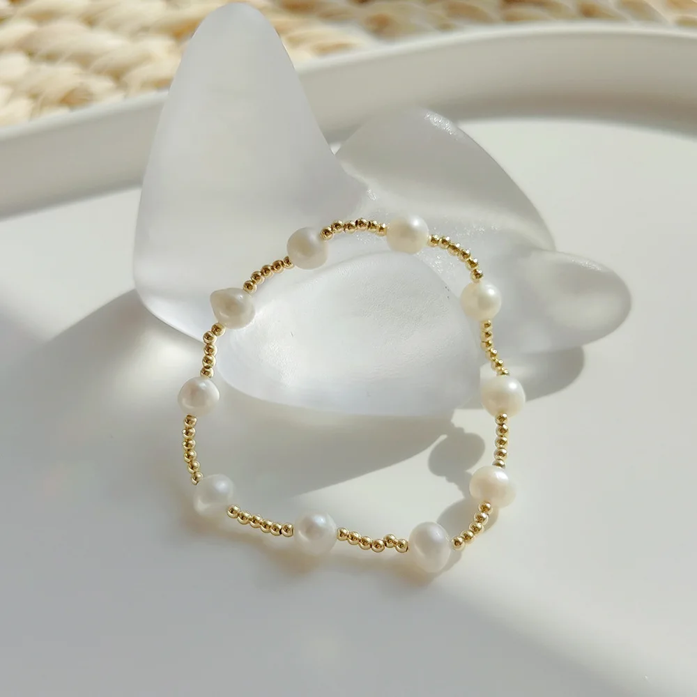 KKBEAD 고품질 언페이드 골드 플레이트 비즈 팔찌, 럭셔리 쥬얼리, 좋은 천연 진주 팔찌, 여성용 쥬얼리 펄세라