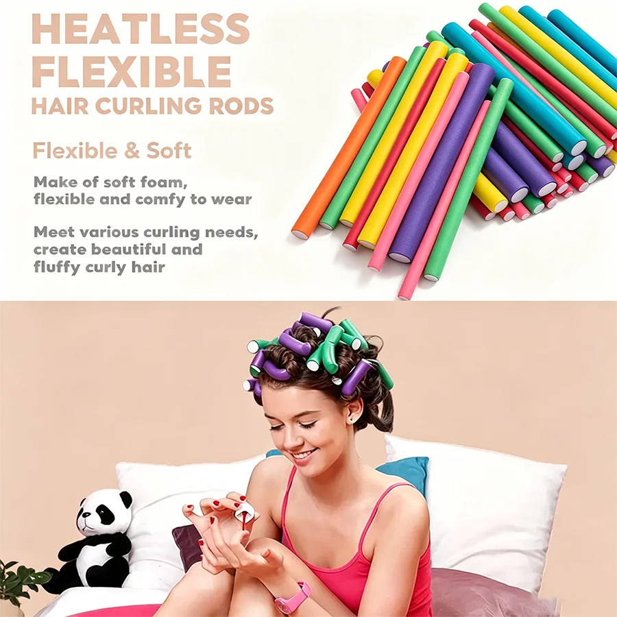 Heatless Flexible Hair Rollers Curlers - 42-Pack of Soft Foam Flexi Twist Curling Rods