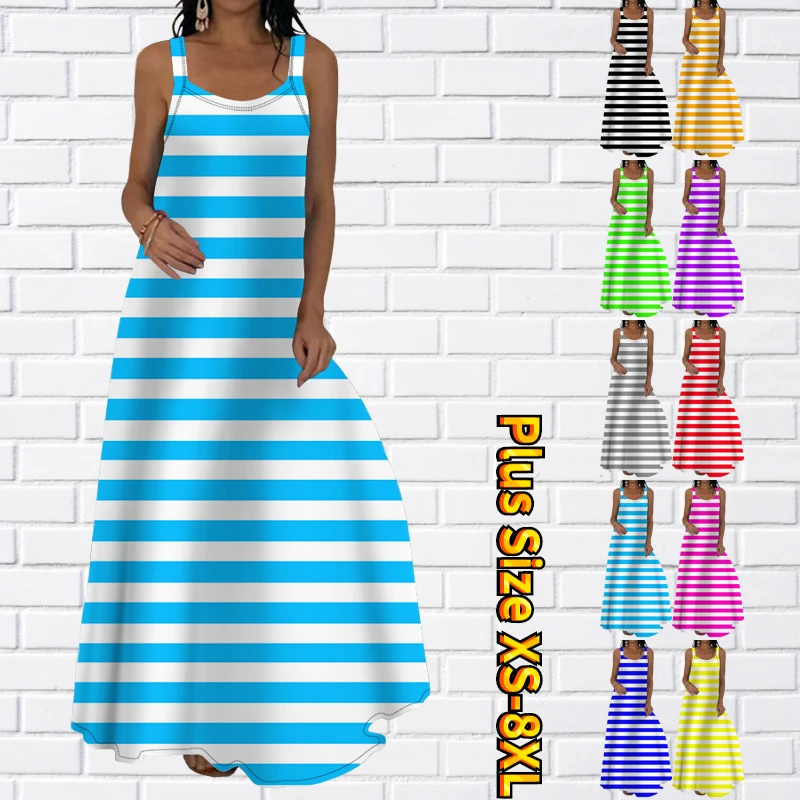 

2023 Summer Sleeveless Cool New Design Print Home Casual Street Big Neckline Sexy Long Skirt Women's Floor-length Skirt XS-8XL