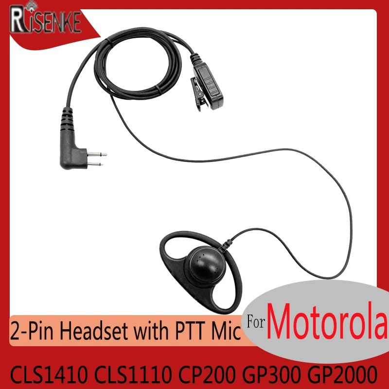 RISENKE-EP450 Earpiece,Compatible with Motorola,CLS1410,CLS1110,CP200, GP300, GP2000, Walkie Talkie, 2-Pin Headset with PTT Mic