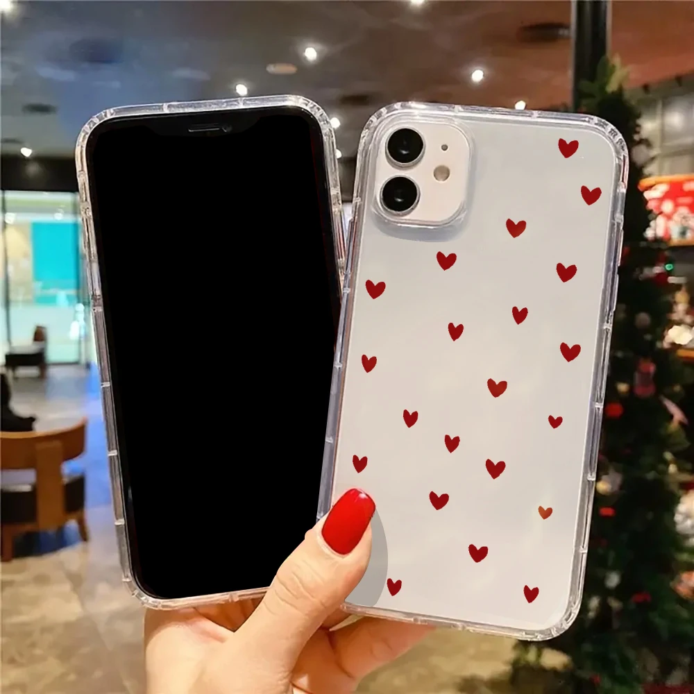Clear Silicone Phone Case with Red Love Heart Design - Cute and Stylish Transparent Cover
