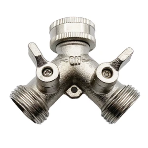 1Set 3/4 2 Way Heavy Duty Garden Hose Splitter Grip Shut Off Valves Silver For Water Tap, Outlet, Spigot