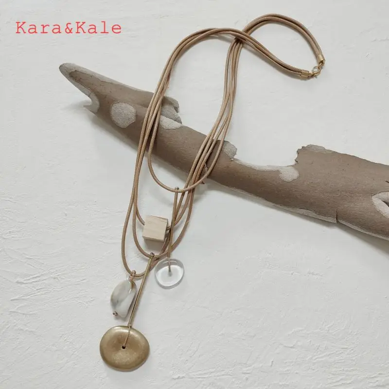 

Kara&Kale Layered Necklace Long Wooden Necklace Handmade Jewelry Acrylic Bead Pendants Metal Pendants Boho Jewelry for Women