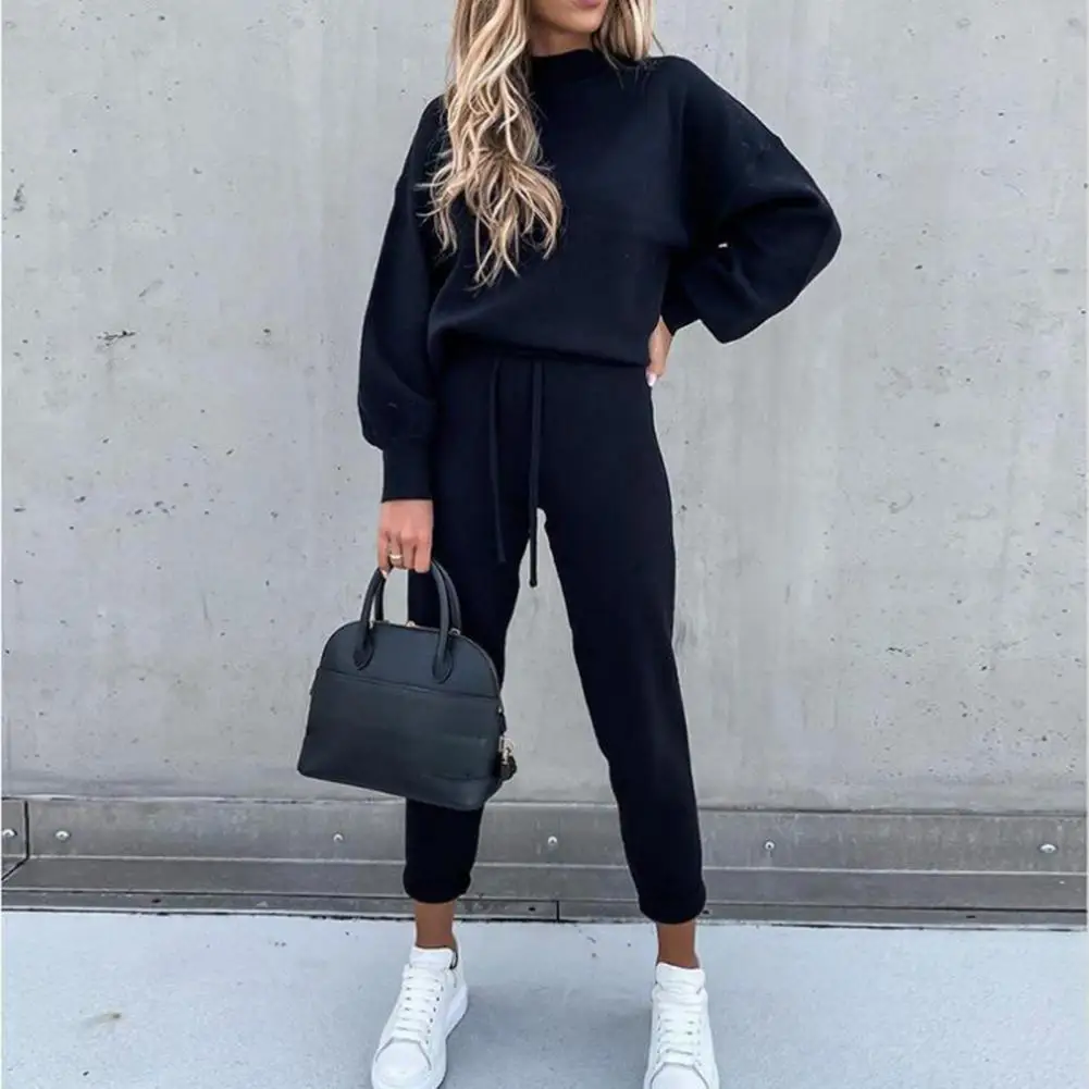 

Stylish Lady Top Pants Set Elastic Waist Pullover Sweatshirt Sweatpants Suit Long Sleeves Lady Sweatshirt Trousers Suit