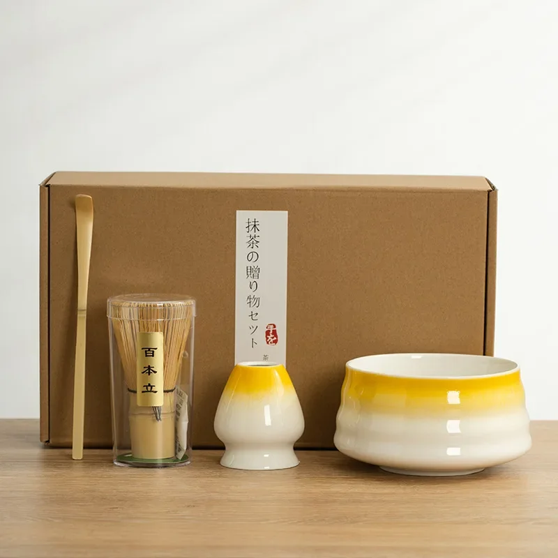 transparent glaze Japanese Matcha Blender Set with Bamboo Whisk Matcha Brush Teaspoon Kiln Beverage Shop DIY Tea-Making Tools