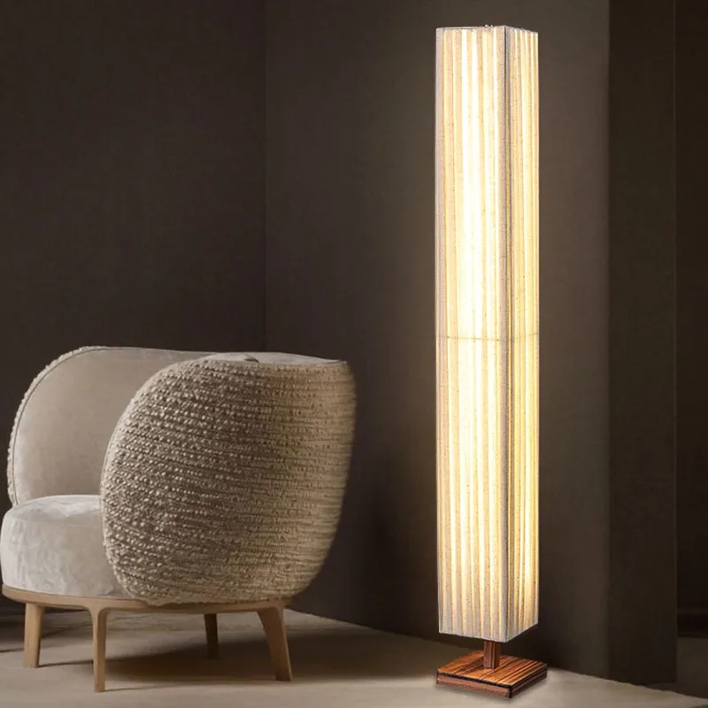 

Japanese 1.2M Walnut Floor Lamp Fixture Chinese Style Floor Lamp Cotton Fabric Lampshade Living Room Bedroom Standing Table Lamp