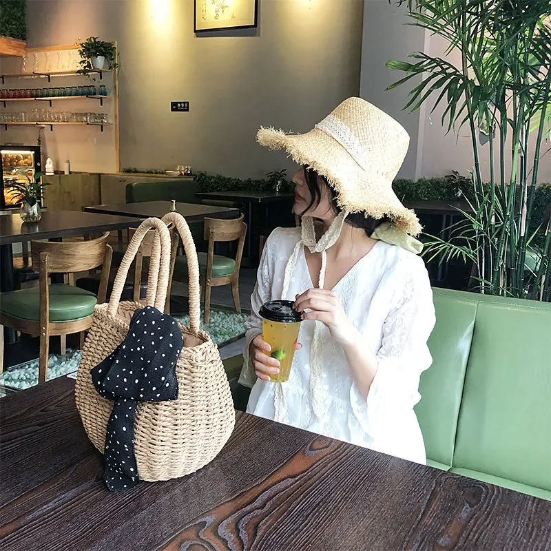 Women Straw Bags Summer Hand-Woven Rattan Bag Handmade Woven Purse Wicker Beach Bag Bohemia Bali Handbag
