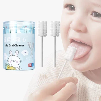 30 PZ Bastone per la pulizia della bocca del bambino Detergente usa e getta Latte Velo da denti Spazzolino da denti Lavaggio della lingua del bambino Cura dei denti del neonato