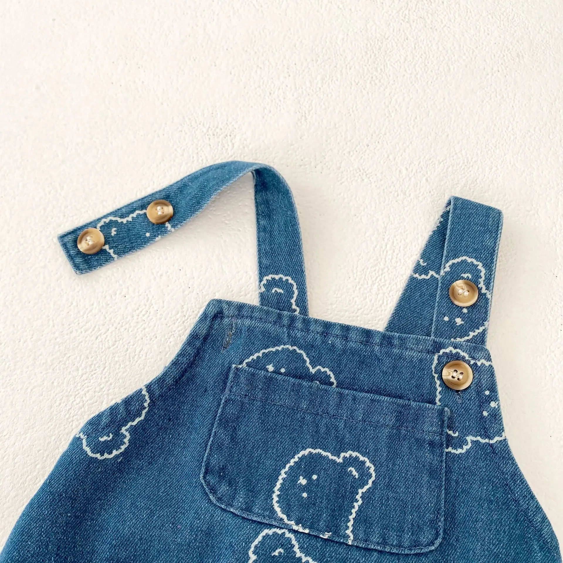 Cute Bear Denim Bodysuit for Baby Girls and Boys