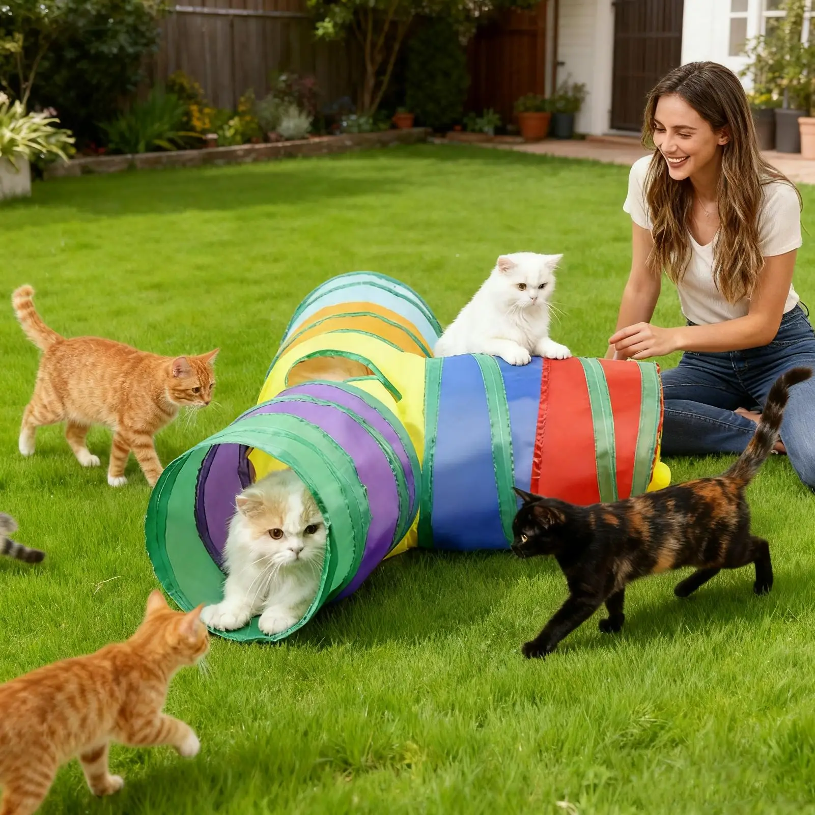 Cat Play Tunnel T-Shaped 3 Way With Peephole 3 Way Large Cat Tunnels For Kitten Puppy Small Dog Pet Indoor Play Exercise