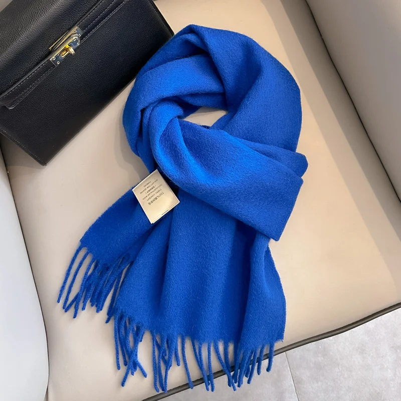 100% Wool Winter Scarf For Women Long Warm Cashmere Scarves Hijab Solid Lady Shawl Wrap Female Pashmina Bandana Head Scarfs New