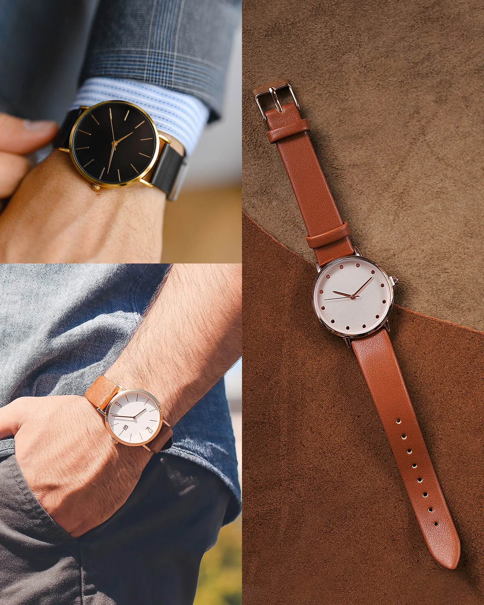 Elegant Genuine Leather Watch Strap - Flat & Thin Design, Multiple Width Options