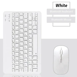 Portable Bluetooth Wireless Keyboard and Mouse Set for Tablets and Mobile Devices, Compact 10 - Inch Design, Ideal for iPad Accessories (White - and mouse)