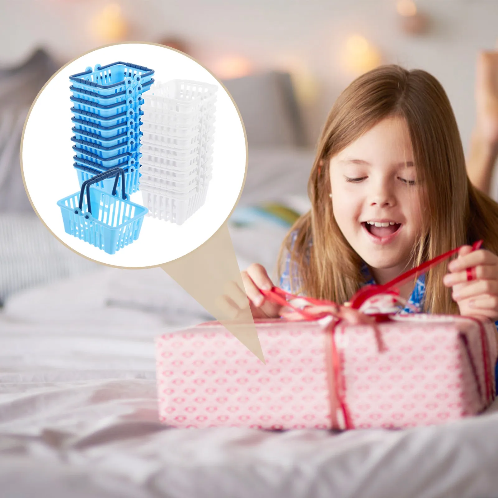 20Pcs 미니 쇼핑 바구니 안정적인 소형 저장 용기 데스크탑 장식 미니 슈퍼마켓 핸드 바구니 작은 바구니