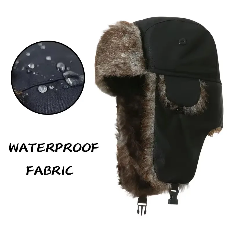 Russische Uschanka-Wintermütze für Herren, Militär-Pilotenmütze mit Ohrenschützern, winddicht, für kaltes Wetter, Armee-Stil, Fliegerfellmütze – Detail 8
