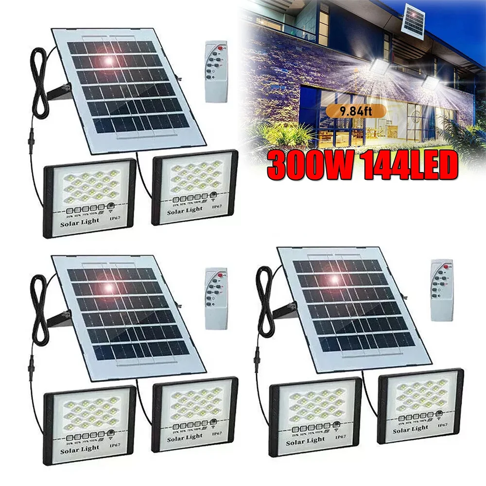 300W LED Solar Street Lights Outdoor Flood Lamps Waterproof Spotlight Emergency Lighting Dusk To Dawn Wall Light For Yard Garden 1