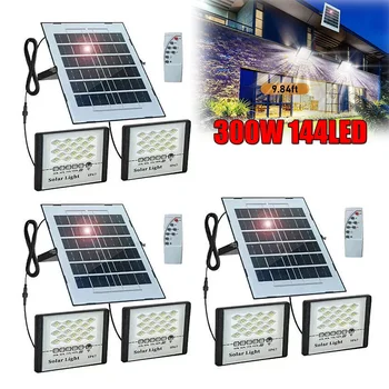 300W LED Solar Street Lights Outdoor Flood Lamps Waterproof Spotlight Emergency Lighting Dusk To Dawn Wall Light For Yard Garden 1