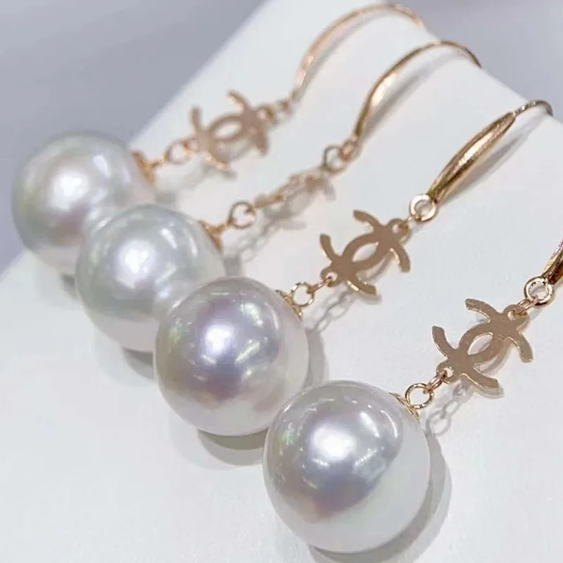 

Fashion sense of luxury 18k gold inlay 10-11mm Edison natural freshwater pearl earrings Zhuji pearl earrings wholesale