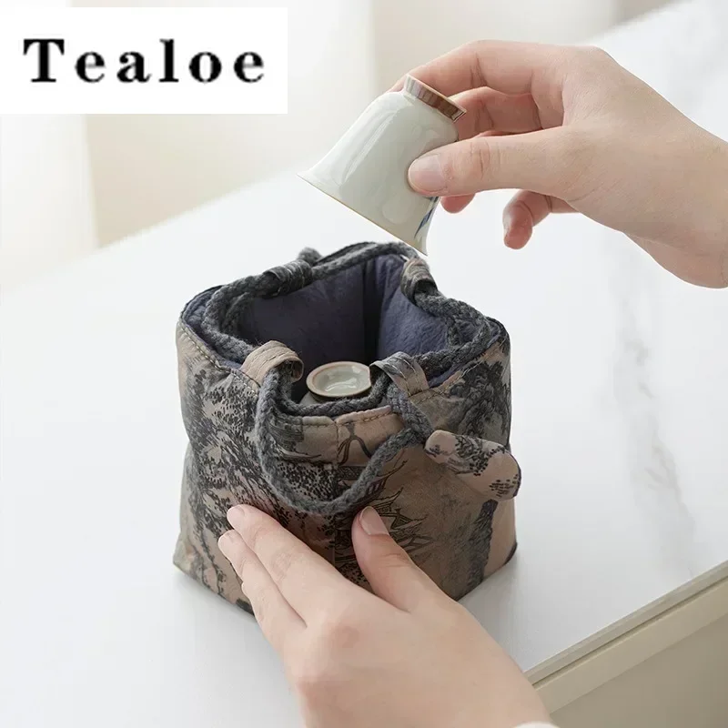 Chinese Retro Thickened Tea Cozies Travel Portable Storage Bag Package For Tea Set Teapot Quick Cup Kettle Bag Tool Teaware