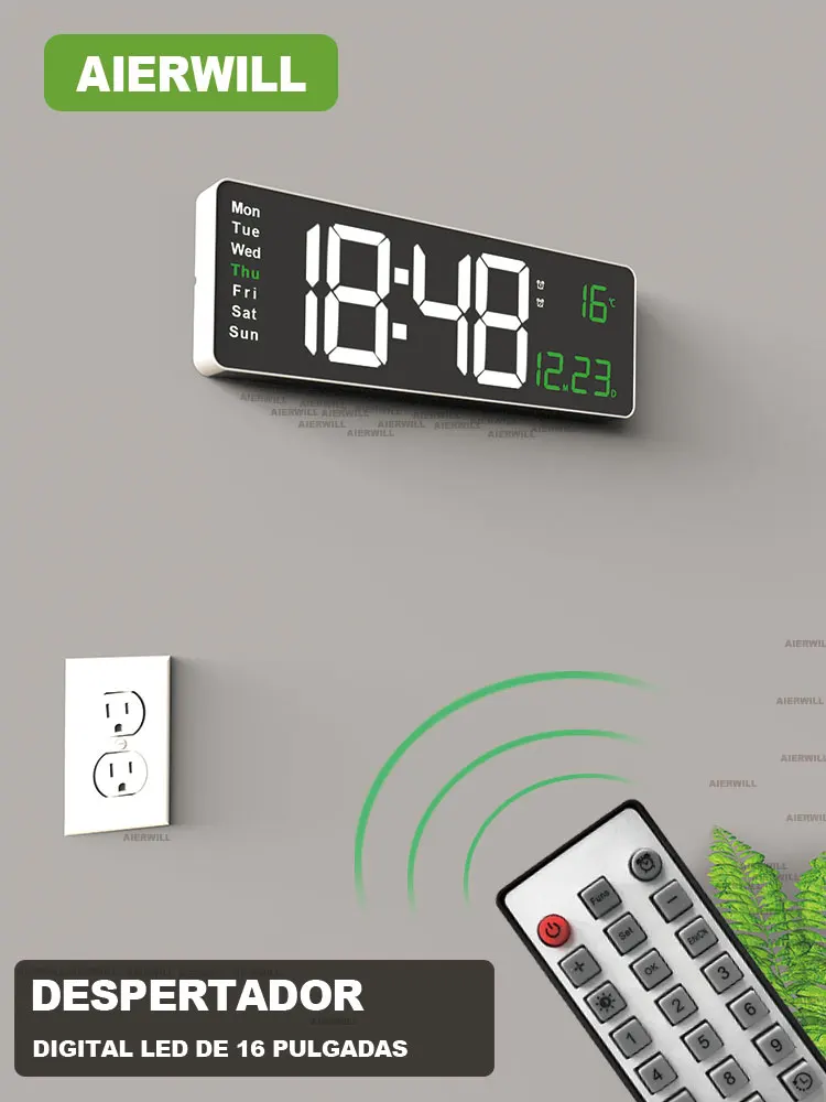 Reloj de pared LED de diseño moderno, reloj colgante Digital con pantalla  de temperatura, fecha y