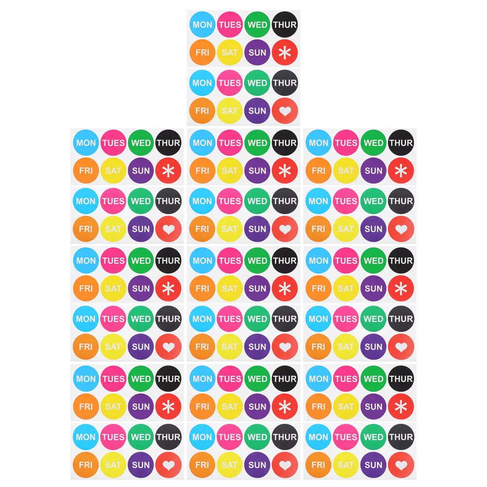 

20 Sheets Week Label Sticker Stickers Circle Adhesive Days of The Labels Dot