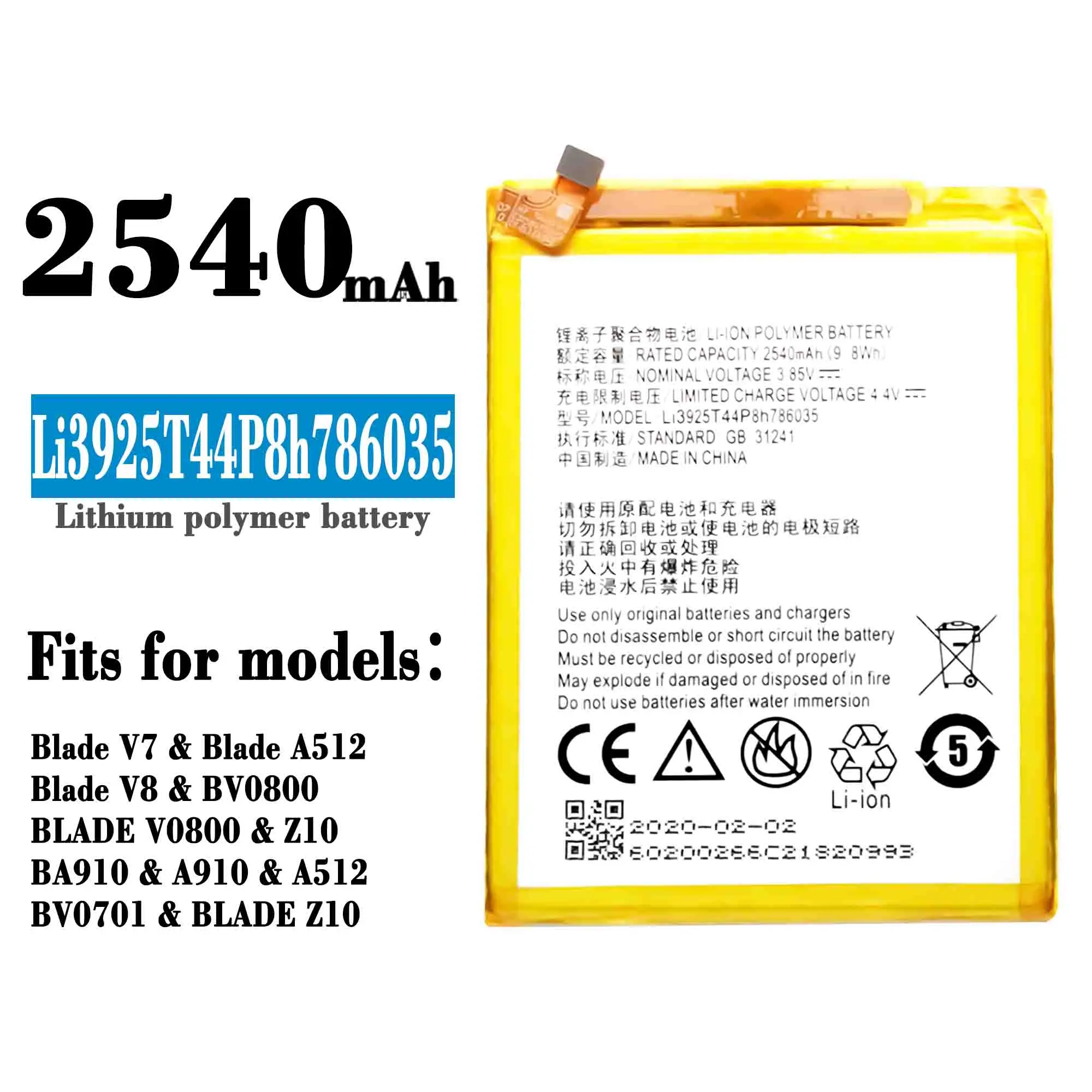 

Original 2730mAh Li3927T44P8h786035 Battery for ZTE Blade V8 V7 BV0800 BV0701 A910 A506 A522 V770 V7 Plus BV0721 Z10 Cell Phone
