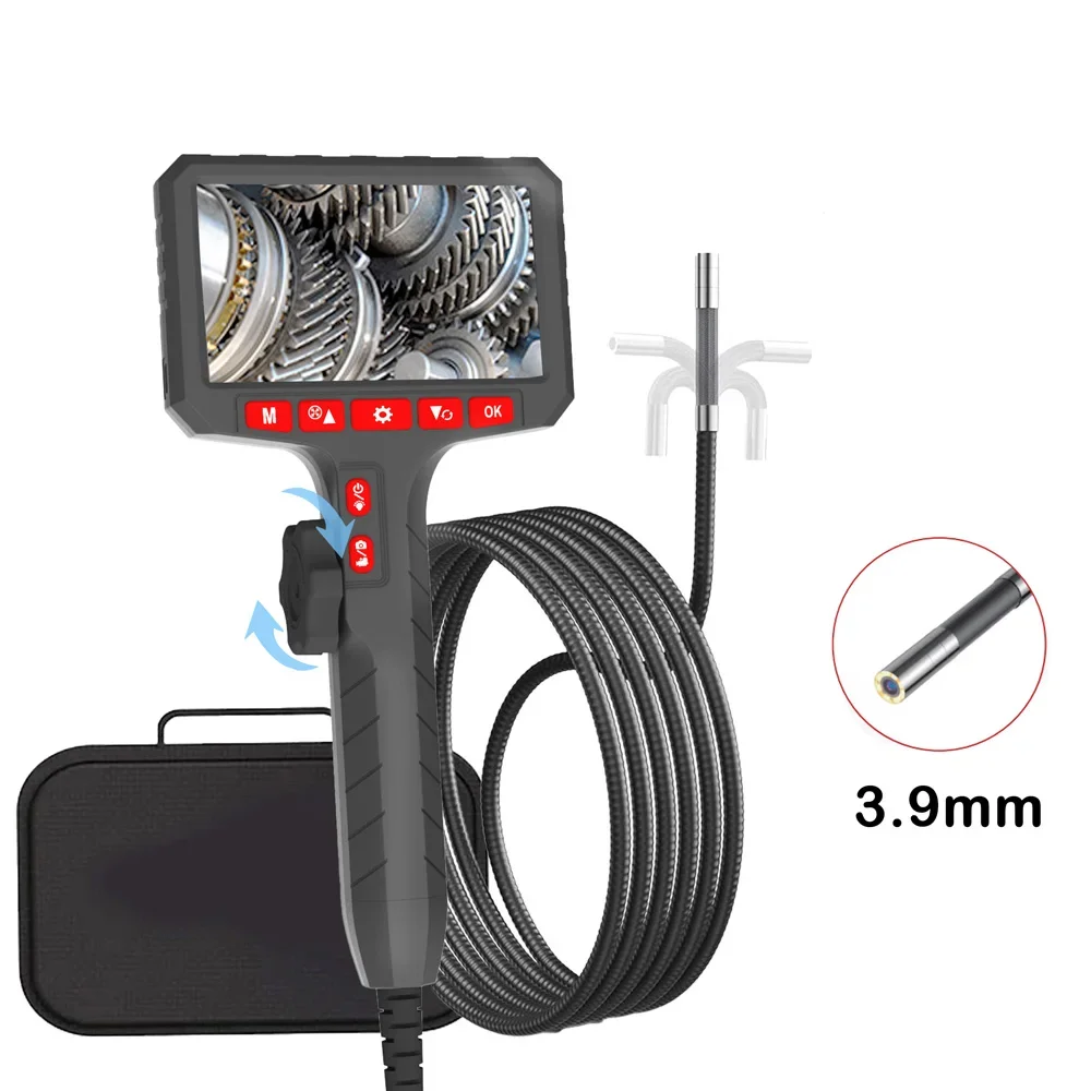 3.9mm 5 million pixels HD Two-Way Rotary 360° Industrial Piping Endoscope Camera Borescope Inspection with 5.0 Inch 1