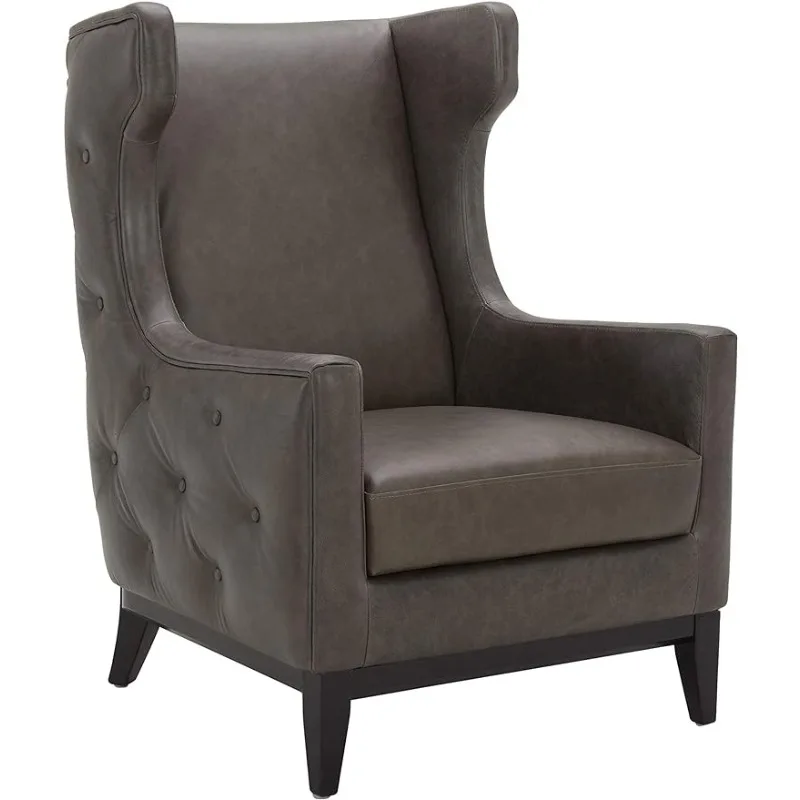 

Stone & Beam Rosewood Button-Tufted Leather Wingback Accent Chair, 30"W, Dark Gray.