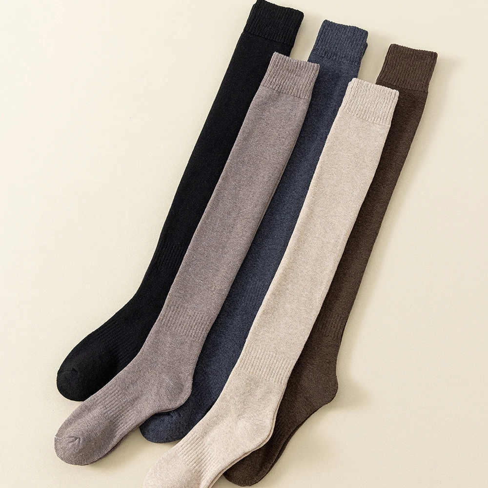 New Winter Women\'s Socks Thickened and Comfortable Terry Warm Knee Guard High Slender Black Beige Leg Over Knee Thigh Stockings
