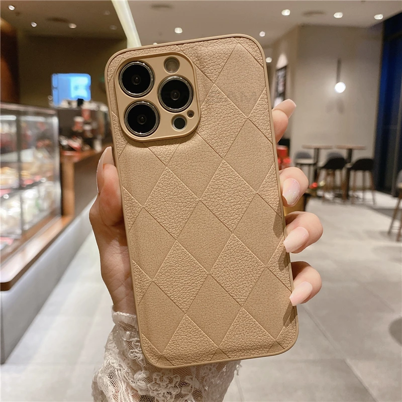 thumbnail image 1 of Korea Leather Texture Case For iPhone 15 14 13 12 Mini 11 Pro Max XS XR 8 7 Plus Plain Original Silicone Soft Shockproof Cover, 1 of 5