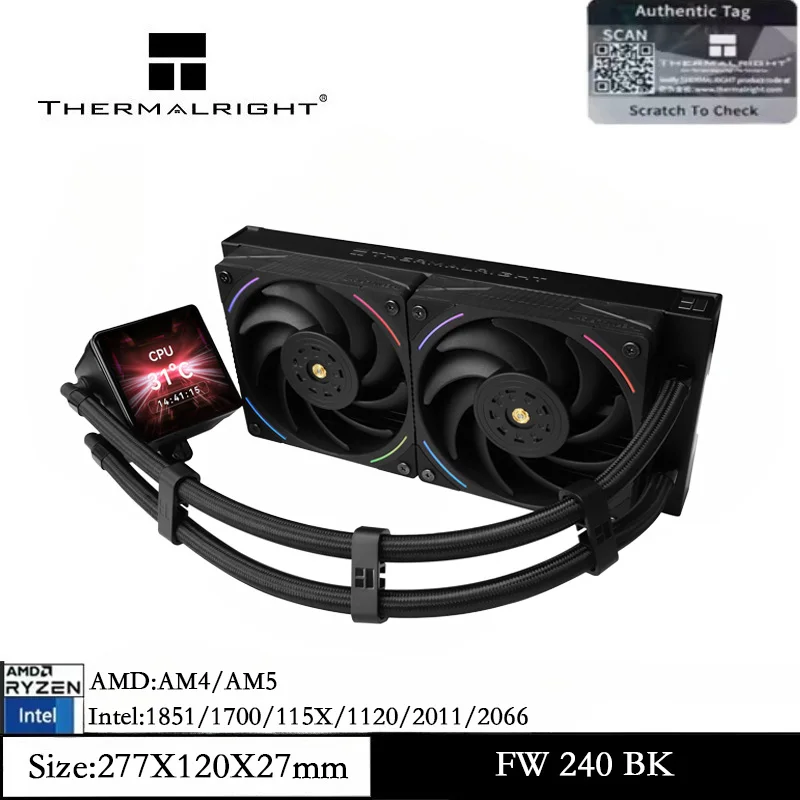 Thermalright Frozen Warframe 240 Black – Watercooler CPU Con Schermo LCD, ARGB, Per Intel E AMD - 5