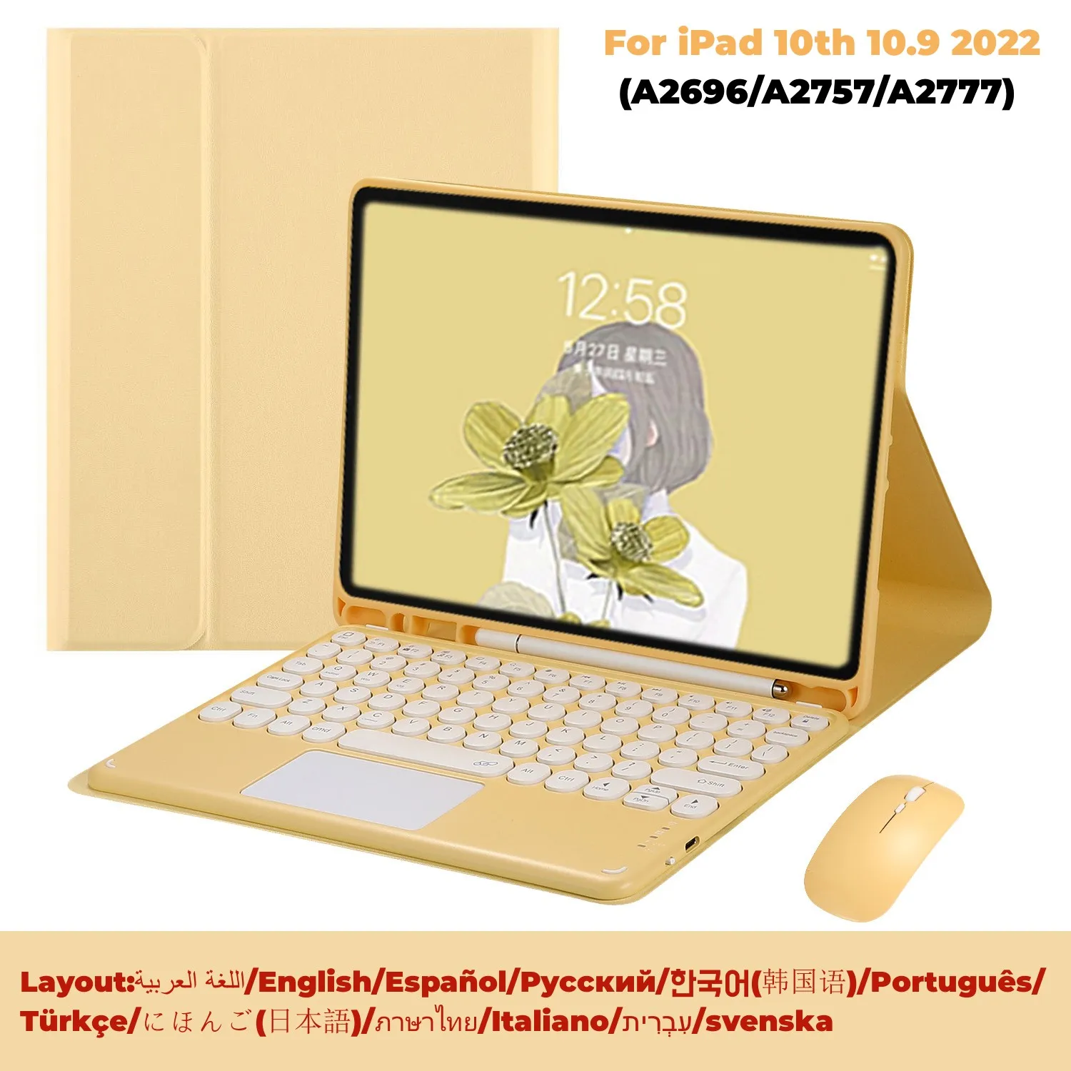 Teclado Mágico sem Fio para Ipad Teclado Bluetooth Espanhol Russo Coreano Hebraico Árabe Tailandês Case 10.9 2023