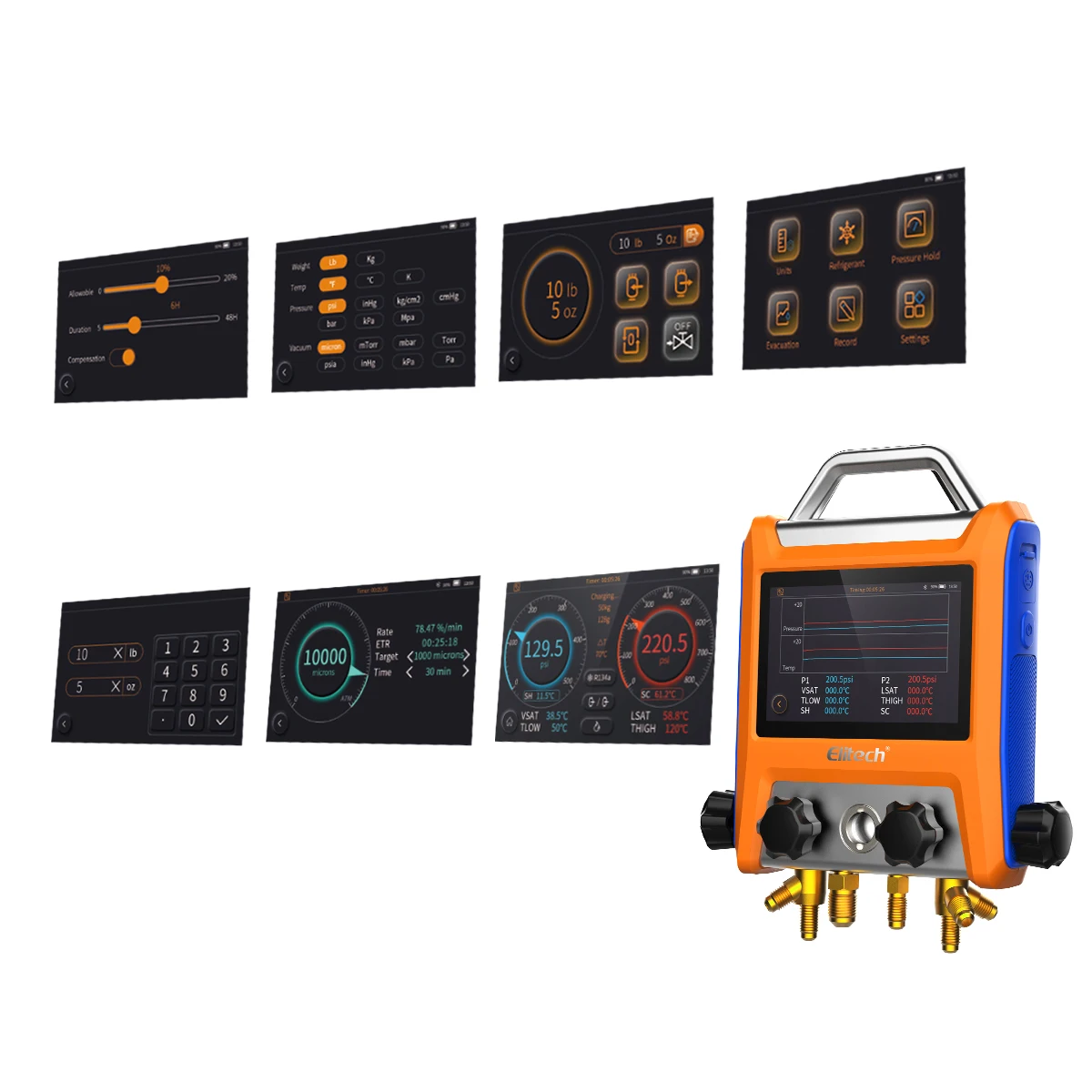 5 인치 스마트 터치 스크린 지능형 4 밸브 디지털 매니 폴드 EMG-40V