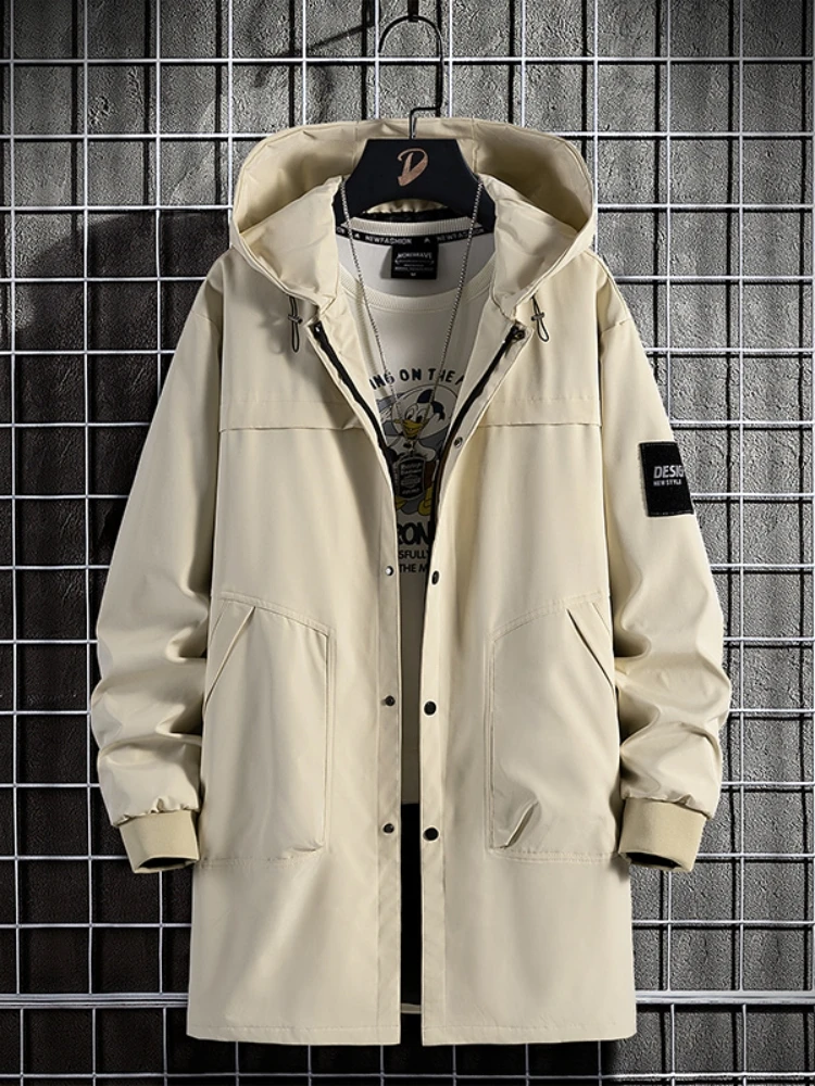 Spring Autumn Long Trench Coat Men Fashion Hooded Windbreaker Black Overcoat Casual Jackets Big Size 6XL 7XL 8XL 9XL