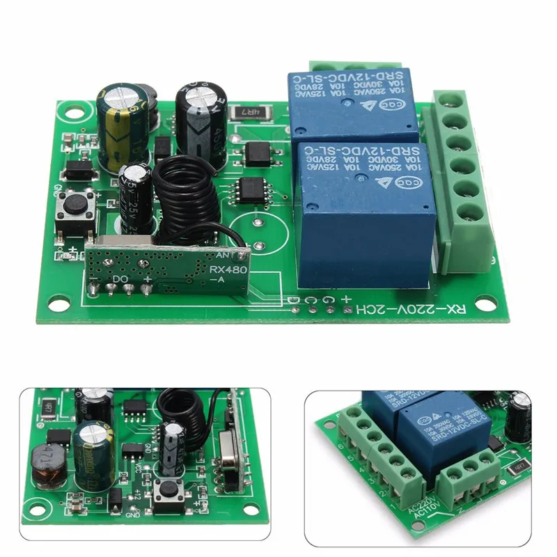 Relé Sem Fio Universal RF Interruptor De Controle Remoto, Módulo Receptor Heterodyne, Smart Home, AC85V-AC220V, 10A, 315 MHz, 433MHz, 2 Canais