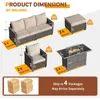 Patio Furniture Set with 44" Fire Pit Table, All-Weather Wicker Rattan Sofa Ottoman, 6 Pieces Outdoor Garden Sofa Sets 2