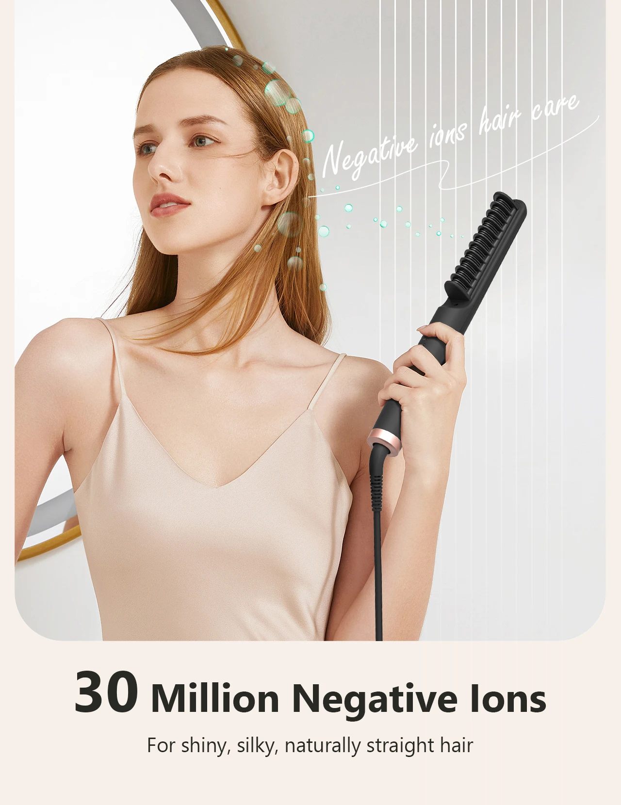 ANGENIL Travel Hair Straightener Brush, Negative Ion Brush Straightener for Women, Hot Comb Hair Make Frizz-Free