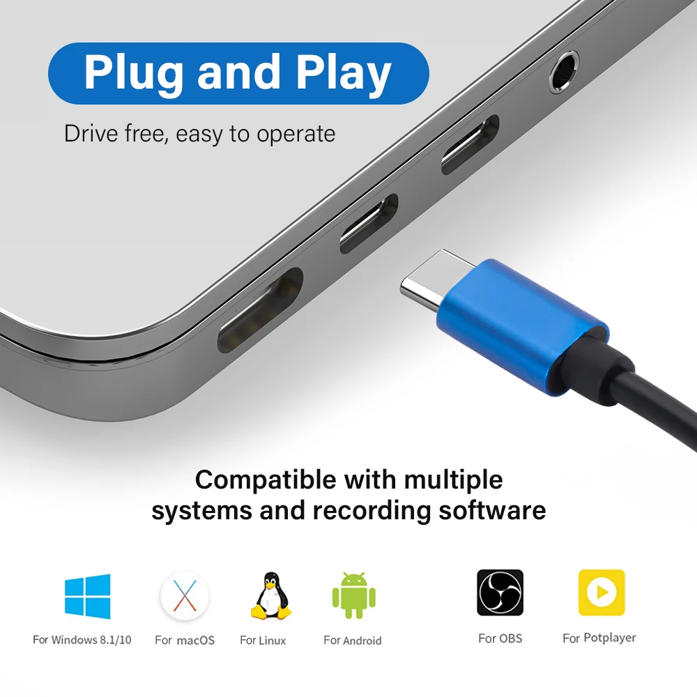 HDMI To USB Type C Video Capture Card 1080P Video Game Grabber Record for PS5 Xbox Steam Camcorder PC Phone Macbook iPad Laptop video capture adapter