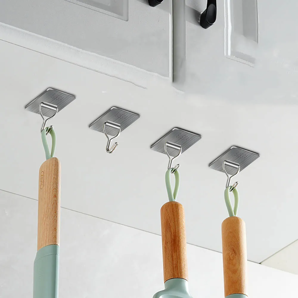 10pc Stainless Steel Hooks By-304 Bathroom Kitchen Heavy Duty Self Adhesive Hooks Large Adhesive Hooks 180&deg; Rotatable